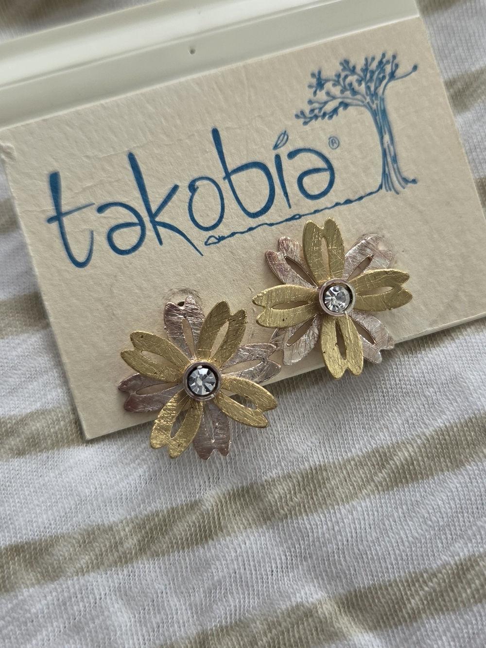 Gold & Rose Floral Crystal Stud Earrings